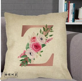 Cadou Personalizat - Perna Personalizata Monograma Rose Gold Litera Z, 40x40 cm, Crem, Husa Detasabila, Perna Inclusa, BEKZ®