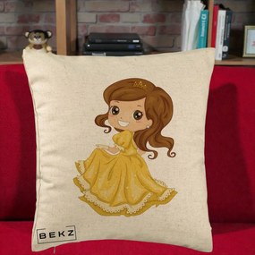 Perna Decorativa Printesa Bella Rochie Aurie, 40x40 cm, Bej, Husa Detasabila, Perna Inclusa, BEKZ®
