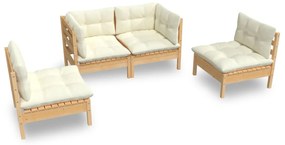3096172 vidaXL Set mobilier grădină cu perne crem, 4 piese, lemn de pin