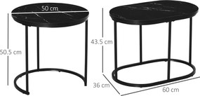 HOMCOM Set 2 Măsuțe de Cafea cu Blat cu Efect de Marmură din MDF și Oțel Negru | Aosom Romania