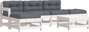 vidaXL Set mobilier relaxare grădină&perne 6 piese alb lemn masiv pin