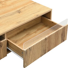 Set mobilier LED modern, comodă TV cu 4 uși &amp; masă de cafea cu 2 sertare, 178x35x45+110x50x40 cm, Culoare naturală