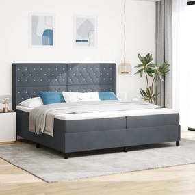 vidaXL Pat box spring cu saltea &amp; LED, gri închis, 200x200 cm catifea