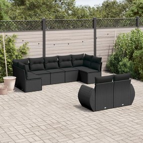 3254152 vidaXL Set mobilier de grădină cu perne, 9 piese, negru, poliratan