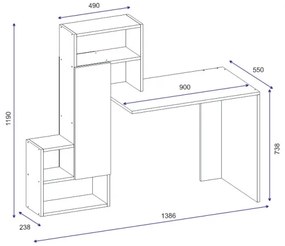 Masă de lucru cu raft IRMAK 119x138,6 cm alb