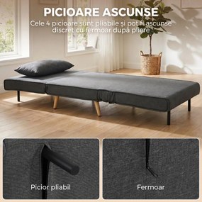 HOMCOM Fotoliu Extensibil 3 în 1 cu Spătar Reglabil pe 3 Niveluri și Pernă, Material Textil cu Aspect de In, Gri | Aosom Romania
