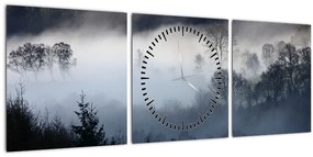 Tablou cu ceță deasupra pădurii (cu ceas) (90x30 cm)