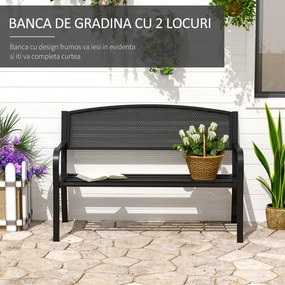 Outsunny Banca de exterior din otel, negru, 127x60x85cm