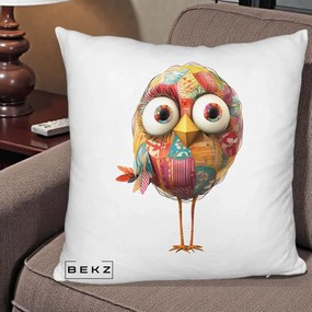 Perna Decorativa Pasare Patchwork cu Gene Lungi, 40x40 cm, Alb Pufos, Husa Detasabila, Perna Inclusa, BEKZ®