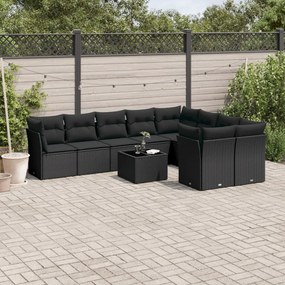 3250014 vidaXL Set canapele de grădină cu perne, 10 piese, negru, poliratan