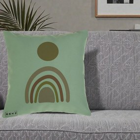 Perna Decorativa Boho Rainbow Sun, 40x40 cm, Verde, Husa Detasabila, Perna Inclusa, BEKZ®