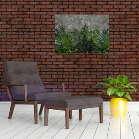 Tablou pe sticlă - Zid de beton cu plante (70x50 cm)