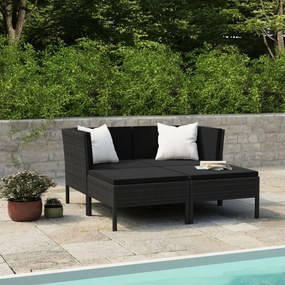 3056967 vidaXL Set mobilier de grădină cu perne, 4 piese, negru, poliratan