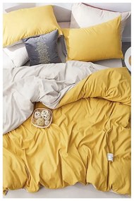 Lenjerie de pat galben-crem din bumbac pentru pat dublu-extins și cearceaf 200x220 cm – Mila Home