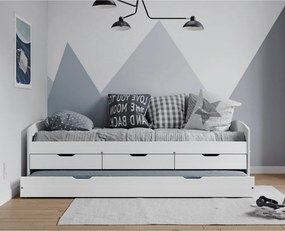 Pat cu pat suplimentar extensibil, alb, lemn masiv, 90x200, MARINELLA NEW