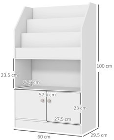 Bibliotecă pentru copii din lemn pentru jucării, dulap cu 2 uși pentru copii design modern 60x29,5x100cm alb ZONEKIZ | Aosom Romania