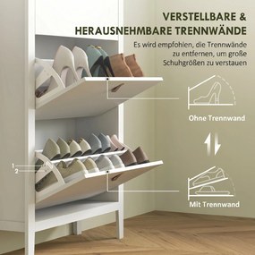 HOMCOM Pantofar Slim cu 3 sertare, pentru 21 perechi de încălțăminte, mărimea EU44 și rafturi reglabile, 80x24x131 cm, alb | Aosom Romania