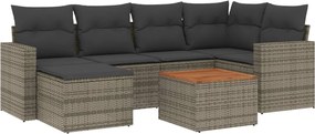 vidaXL Set canapele de grădină, 7 piese, cu perne, gri, poliratan