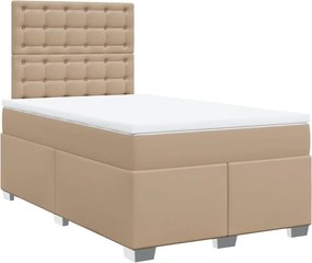 vidaXL Pat box spring cu saltea, cappuccino, 120x200cm piele ecologică