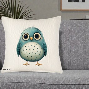 Perna Decorativa Pasare Teal cu Buline Teal, 40x40 cm, Crem Reliefat, Husa Detasabila, Perna Inclusa, BEKZ®