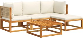 vidaXL Set canapele de grădină cu 5 piese și perne din lemn de salcâm și ratan