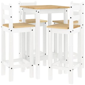 3217071 vidaXL Set mobilier de bar, 5 piese, alb, lemn masiv de pin