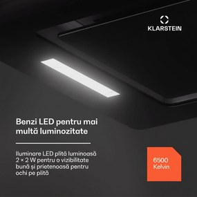 Klarstein Hektor Eco, hotă, 52 cm, 466 m³/h, control tactil, sticlă