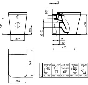 Vas wc stativ Ideal Standard Blend Curve AquaBlade alb lucios back to wall