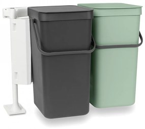 Coș de gunoi Brabantia Sort&amp;Go 2x16L pentru colectare separată, Gri închis și Verde Jade 1005518