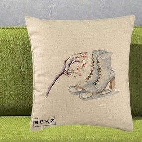 Perna Decorativa Patine cu Ramuri Inzapezite, 40x40 cm, Bej, Husa Detasabila, Perna Inclusa, BEKZ®