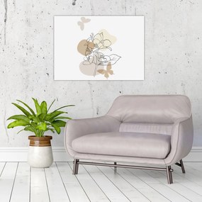 Tablou - Flori bej cu fluture N⁰1 (70x50 cm)