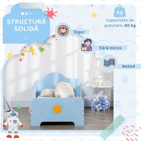 ZONEKIZ Pat pentru Copii cu Decor Spațial, Pătuț pentru Copii cu Vârsta 3-6 Ani, 143x74x59 cm, Albastru Deschis | Aosom Romania