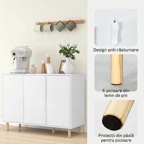 HOMCOM Bufet Modern cu 2 Dulapuri și 3 Rafturi, Mobilier Multifuncțional din Lemn, 107x40x80 cm, Alb | Aosom Romania