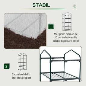 Outsunny Seră Verticală pentru Balcon și Terasă cu 4 Rafturi, Structură din Oțel și PE, 70x50x160 cm, Alb | Aosom Romania