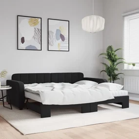 3196968 vidaXL Pat de zi cu extensie și saltele, negru, 90x190 cm, catifea