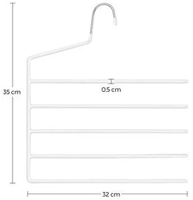 Set de 4 umerase cu 5 bare din metal, Songmics, Alb, 35x0.5x32 cm