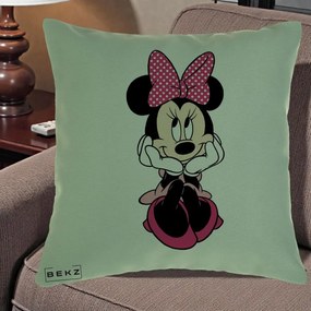 Perna Personalizata Minnie Mouse cu Fundita, 40x40 cm, Verde, Husa Detasabila, Perna Inclusa, BEKZ®