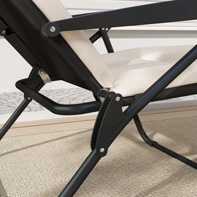 Outsunny Șezlong pliabil reglabil 6 poziții cu saltea + cotiere oțel/poliester 153 x 58,5 x 89 cm crem | Aosom Romania