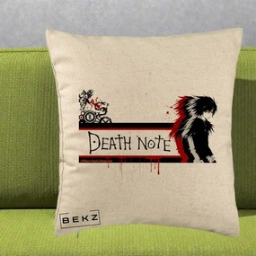 Perna Personalizata Death Note L Lawliet Rosu-Negru, 40x40 cm, Bej, Husa Detasabila, Perna Inclusa, BEKZ®