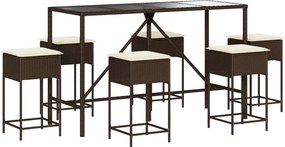 vidaXL Set de bar pentru grădină cu perne, 7 piese, maro, poliratan