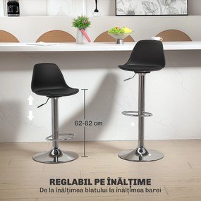 Homcom Set 2 Scaune Bar – Reglabile, Cu Spatar si Pivotante | Aosom Romania