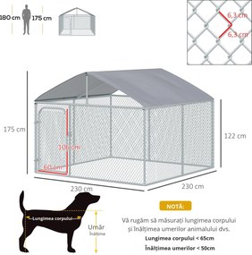 PawHut Țarc Exterior pentru Câini cu Acoperiș Impermeabil, Spațios, 230x230x175 cm, Argintiu | Aosom Romania