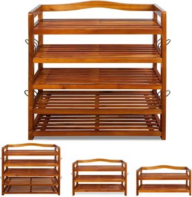 Raft pentru pantofi RUSTIC, 5 polițe, 75x26x82cm, maro natural Casaria