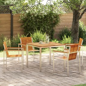 vidaXL Set de dining pentru grădină , 5 piese, masă din lemn solid de acacia și oțel inoxidabil