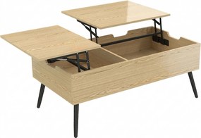 HOMCOM Masă de cafea rabatabilă cu dublu blat, masă de living cu compartiment ascuns și picioare din metal, lemn natural | Aosom Romania