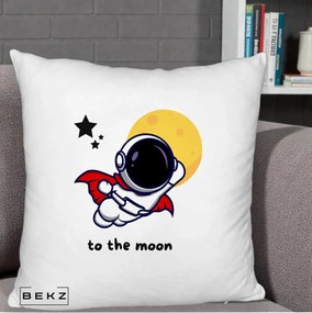 Perna Decorativa Astronaut To The Moon, 40x40 cm, Alb Pufos, Husa Detasabila, Perna Inclusa, BEKZ®