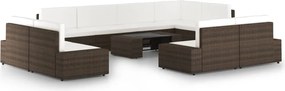vidaXL Set mobilier de grădină cu perne, 10 piese, maro, poliratan