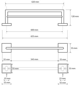 SAPHO XQ404 X-Square suport dublu pentru prosoape65 cm, argintiu