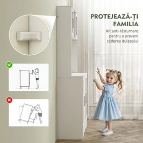 HOMCOM Dulap Bucătărie de 180cm, Dulap Înalt cu 4 Compartimente, Uși din Sticlă Securizată, 2 Rafturi Deschise, Rafturi Reglabile, Blat pentru Electrocasnice, pentru Bucătărie sau Living, Alb | Aosom Romania