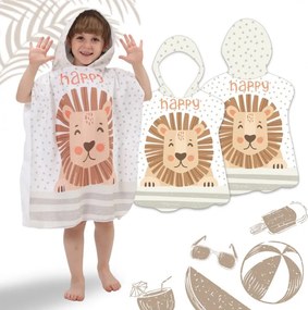 Poncho pentru copii HAPPY LION alb 60 x 60 cm